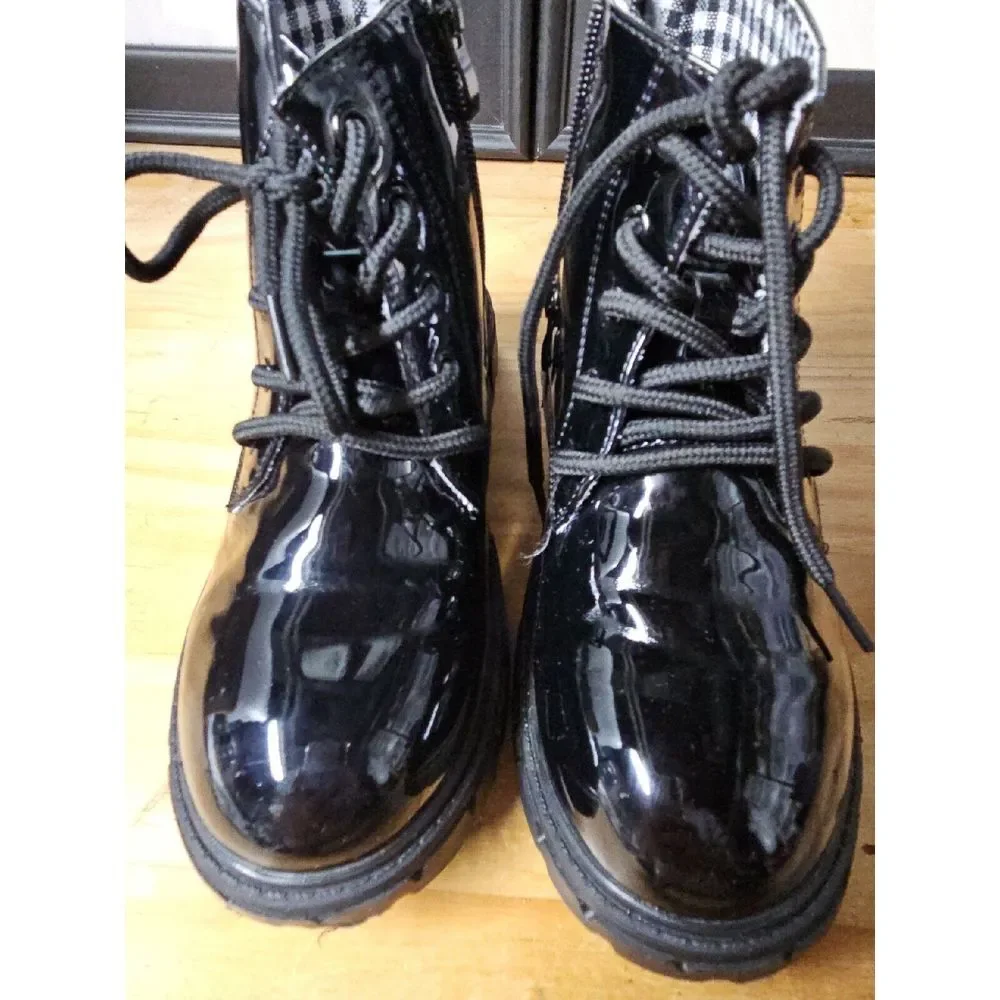 kkdom Kids Waterproof Lace Up Side Zipper Ankle Combat Boots Sz 2 little kid‎